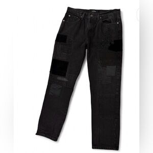 Ralph Lauren Black Label Embroidered Patch Black Straight Jeans Size 6